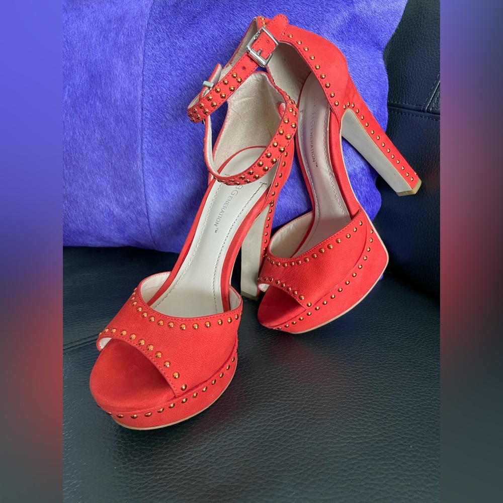 Bcbg Generation Platform Ankle Strap Studded Sand… - image 1